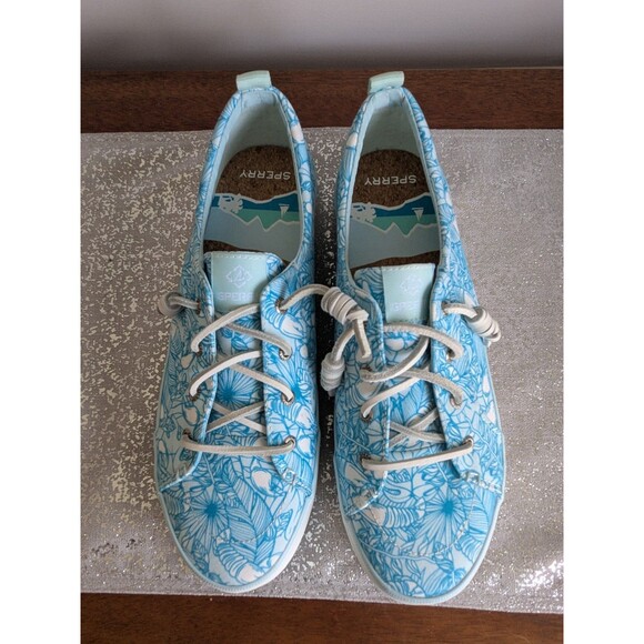 Sperry Crest Vibe Platform Sneaker Women sz 12 Blue Tropical Cushion Hawaiian - Picture 2 of 11